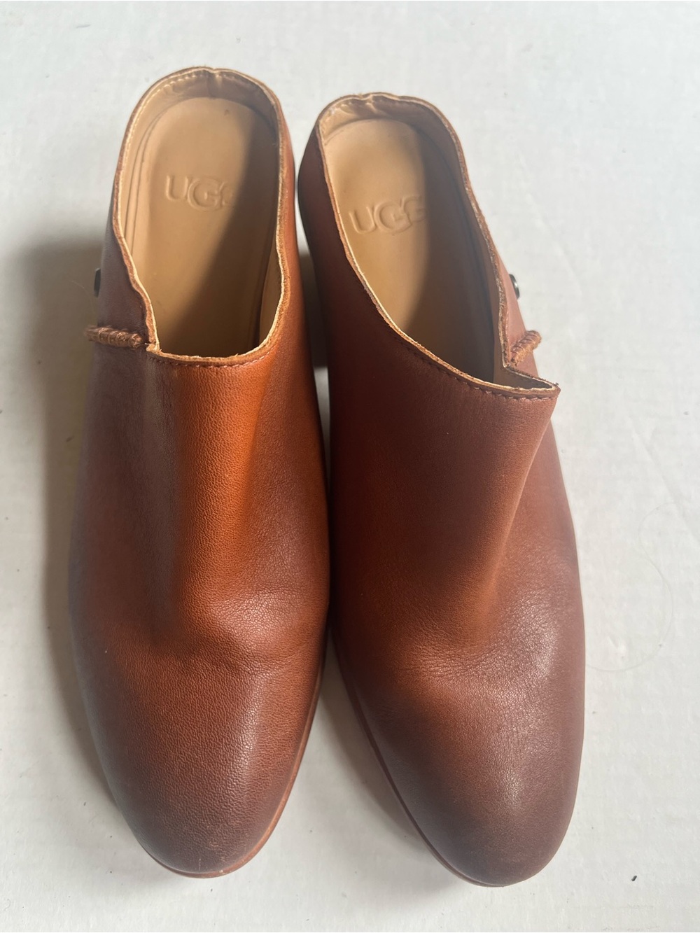 UGG Women's Chestnut Leather Slip-On Mule Heels
